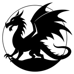 A large dragon flying over a lush green hillside. 