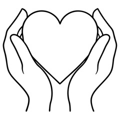 Hands heart black silhouette on white background.