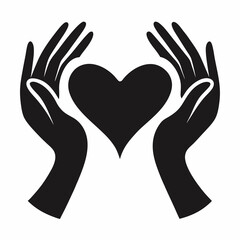 Hands heart black silhouette on white background.
