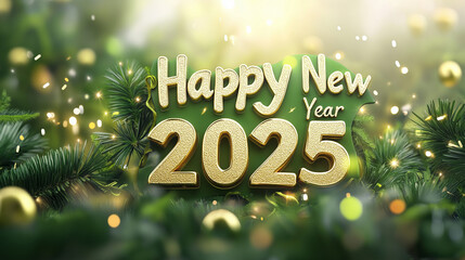 trendy happy new year 2025 isolated on lime 3d background