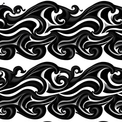 Seamless Black and White Waves Pattern:  An abstract design of undulating waves in black and white, creating a hypnotic and captivating pattern. Perfect for backgrounds, wallpapers.