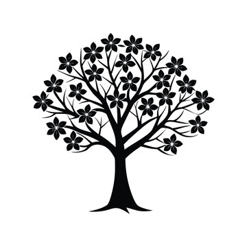 black tree silhouette with flowers clip art preview
