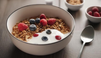 Healthy breakfast. Yogurt with granola and berries