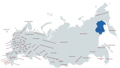 Fototapeta premium Geographical Map Highlighting magadan oblast Region in Russia