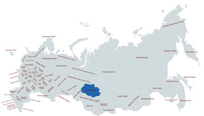 Geographical Map Highlighting tomsk oblast Region in Russia