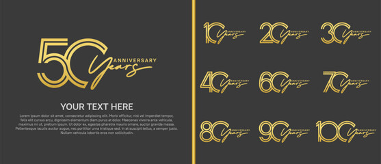 logo anniversary set. gold color with handwriting on black background for special event