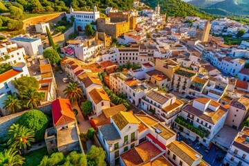 Obraz premium Aerial View of Ibiza Old Town Streets, Spain: Charming Whitewashed Buildings & Cobblestone Lanes