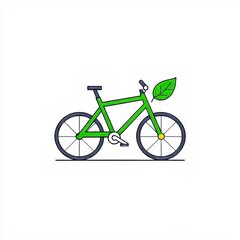Fototapeta premium A bicycle in green, featuring a leaf, stands for environmentally friendly travel, underscoring a focus on sustainability and reducing carbon footprints.