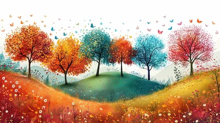 flat design, illustration, The Four Seasons: Illustrated stories of life through changing seasons