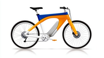 An innovative, battery-powered e-bike with a contemporary design, equipped with colorful wheels, handlebars, and a seat, perfect for eco-friendly urban cycling.