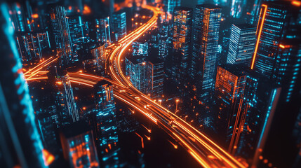 Fototapeta premium Smart digital Innovation city with connection network reciprocity over the cityscape. of future smart wireless city and social media networking systems that connects business people with in city