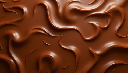 Smooth chocolate texture with glossy swirls and curves for food design concept