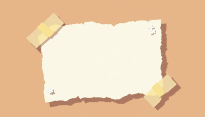 Torn paper note with cute tape and clips on brown background for stationery design