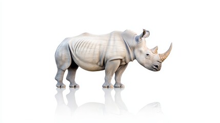 Obraz premium Majestic Rhinoceros on a Plain White Background - Wildlife Stock Photo for Nature and Conservation Projects