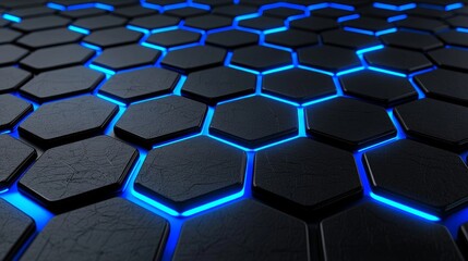 Obraz premium A modern tech-themed blue background featuring circuit lines and hexagons, ideal for business, technology, or science visuals.