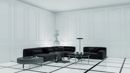 Large luxury modern bright interiors Living room mockup illustration 3D rendering image