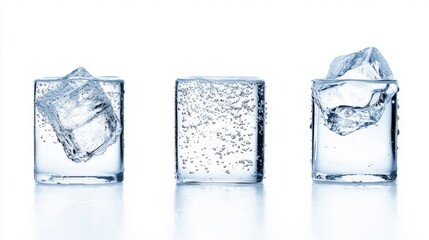 Refreshing ice cubes melting in glass drinks studio clean modern