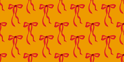 Seamless pattern of red bows. Holiday vector background.