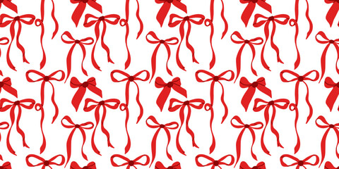 Seamless pattern of red bows. Holiday vector background.