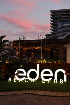  Eden Beach Club gay-favorite beach club that with good music, friendly service and great atmosphere at Bajondillo Beach in Torremolinos. Costa del Sol, Spain