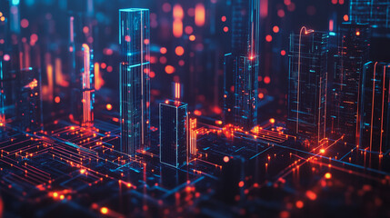 Obraz premium Smart digital Innovation city with connection network reciprocity over the cityscape. of future smart wireless city and social media networking systems that connects business people with in city