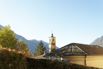 View of the Oratory church of San Carlo. San Mamete, hamlet of Valsolda. Lake Lugano, Italy 