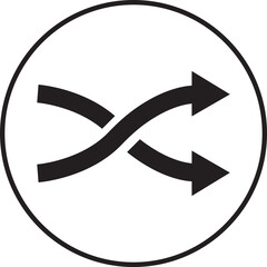 shuffle icon in trendy flat style. Random playlist. Mix music. Cross shuffle vector symbol for web site design, logo, app. High quality black style illustration isolated on transparent background.