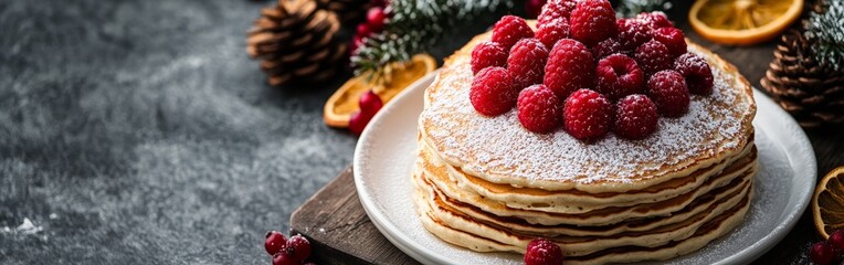 Fluffy Pancakes with Fresh Berries and Powdered Sugar