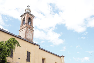 bell tower of the church in an old town. Tortona, Piedmont, Italy