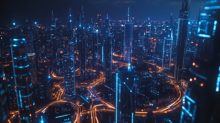 Smart digital Innovation city with connection network reciprocity over the cityscape. of future smart wireless city and social media networking systems that connects business people with in city