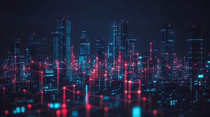 Obraz premium Smart digital Innovation city with connection network reciprocity over the cityscape. of future smart wireless city and social media networking systems that connects business people with in city