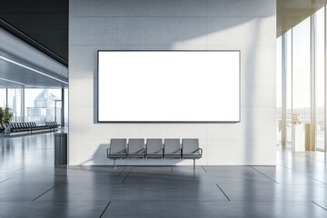 Airport Departure Lounge with Blank Billboard Mockup 