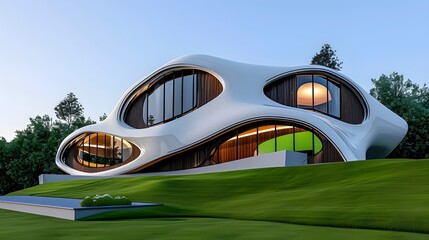 Obraz premium Modern Architecture Home Design with Unique Curved Structure