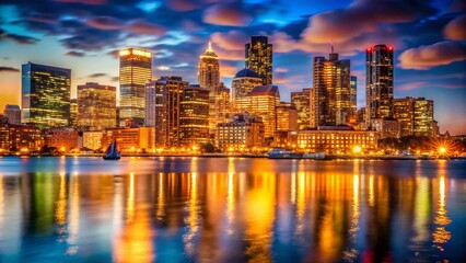 Obraz premium Boston Night Skyline Bokeh Lights Cityscape Photography