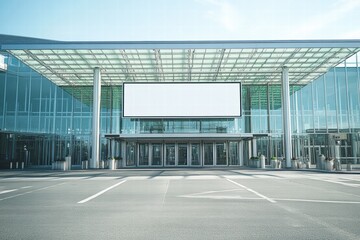 Blank Billboard at Modern Convention Center Entrance 