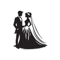 Black Color wedding couple silhouette design Vector Illustration, Solid White Background 21.eps