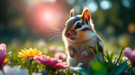 Closeup of a cute squirrel in a park 