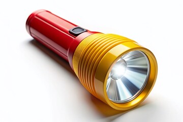 Bright Flashlight Beam, Isolated White Background Panoramic Stock Photo