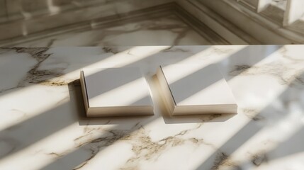 A modern scene with a stack of blank white business cards on a polished marble counter, clean and professional vibe
