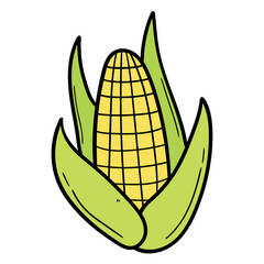 Hand drawn cartoon corn on white background.