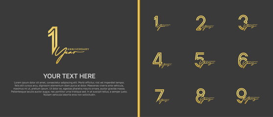 logo anniversary set. gold color with handwriting on black background for special event