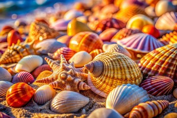 Candid Close-up of Seashell Patterns on Sandy Beach, Natural Light