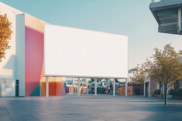Blank Billboard Mockup in Urban Setting: Modern, large blank billboard mockup standing prominently in a vibrant urban plaza, perfect for advertising and branding displays.
