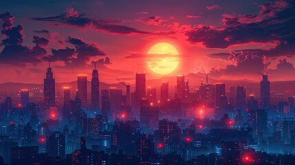 Fototapeta premium flat design, illustration, The Dream City: A futuristic city created in Flat Design comes to life