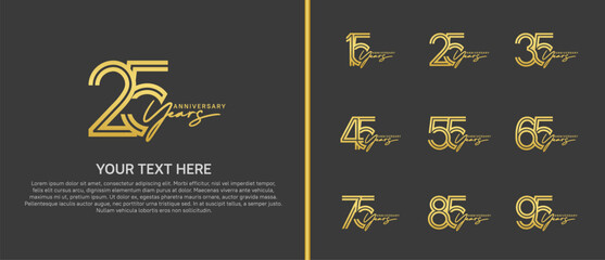 logo anniversary set. gold color with handwriting on black background for special event
