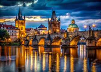 Fototapeta premium Charles Bridge Prague Night HDR Photography - Stunning Urban Exploration Image