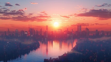 flat design, illustration, The Dream City: A futuristic city created in Flat Design comes to life