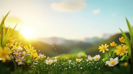 Fototapeta premium Spring cycle of seasonal blooms in nature vibrant landscape bright environment morning viewpoint