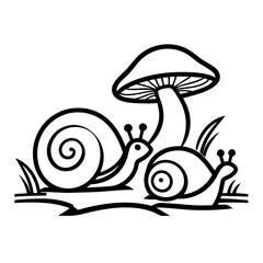 printable coloring pages of two snails crawling beside a mushroom, this is ideal outline coloring pages for kindergarten printable