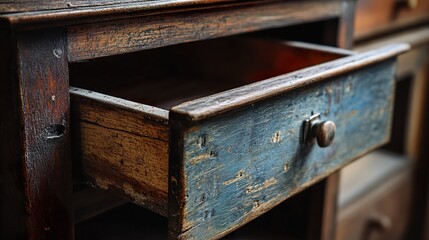 Rustic Charm: A Close-Up of an Antique Wooden Drawer